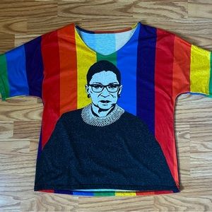Vintage Ruth Bader Ginsburg Pride Shirt | Rainbow Stripes | Size L